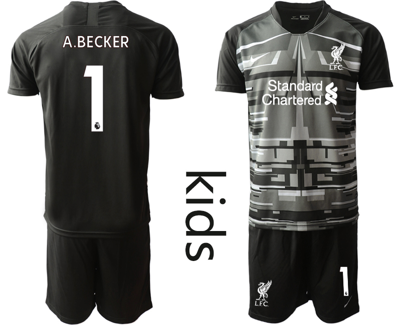 Youth 2020-2021 club Liverpool black goalkeeper #1 Soccer Jerseys